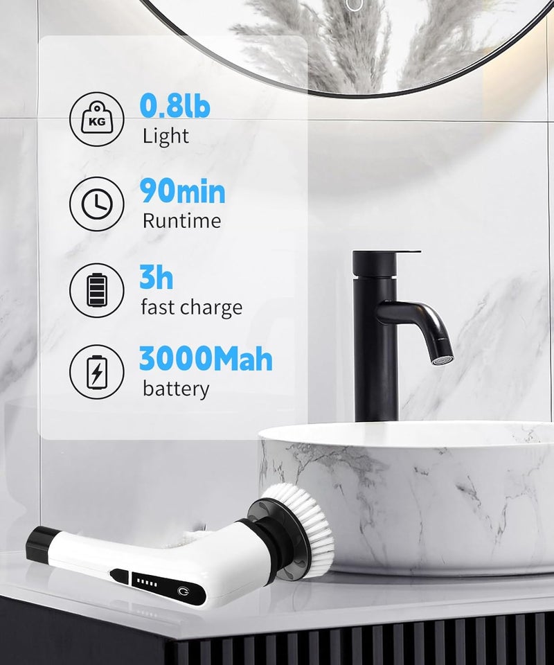 houscly Electric Spin Scrubber Cleaning Brush: Cordless Power Shower Scrubber for Cleaning Bathroom Tub Tiles Car with Long Handle | Portable E Spin Bathtub Spinning Cleaner Scrub Brush Household Use Supplies - Image 3